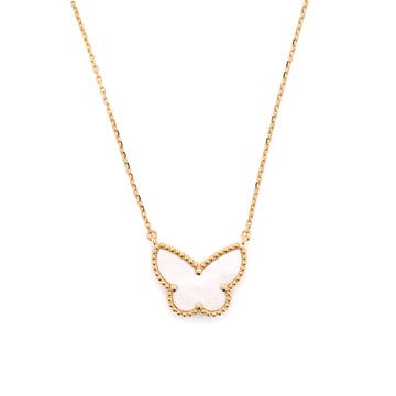 Van Cleef & Arpels Lucky Alhambra Butterfly Pendant Necklace 18K Yellow Gold with Mother of Pearl