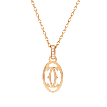 Cartier Logo Double C Pendant Necklace 18K Rose Gold with Diamonds