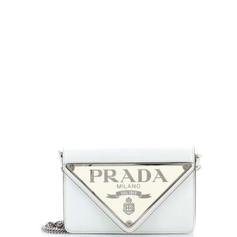 Prada Maxi Triangle Logo Chain Flap Bag Brushed Leather Small