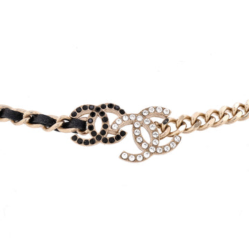 Chanel Double CC Chain Choker Necklace Metal with Leather and Crystals