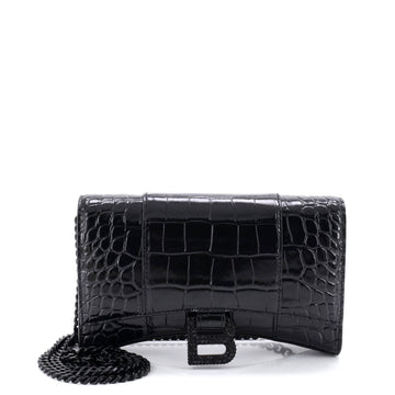 Balenciaga Hourglass Chain Wallet Crocodile Embossed Leather