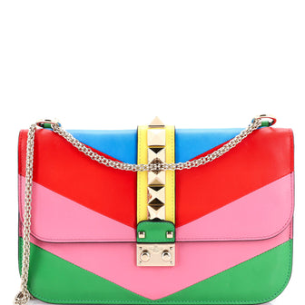 Valentino Garavani 1973 Glam Lock Shoulder Bag Striped Leather Medium