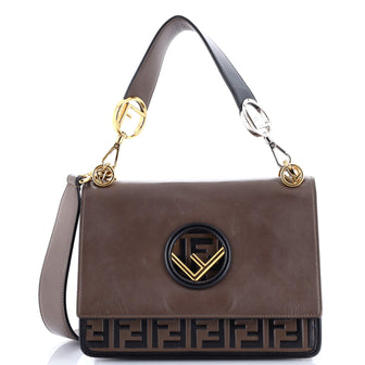 Fendi Kan I F Shoulder Bag Leather with Zucca Embossed Detail Medium