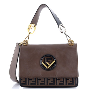 Fendi Kan I F Shoulder Bag Leather with Zucca Embossed Detail Medium