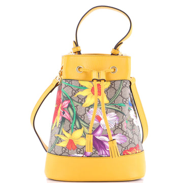 Gucci Ophidia Bucket Bag Flora GG Coated Canvas and Leather  Small