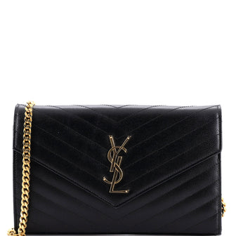 Saint Laurent Classic Monogram Wallet on Chain Matelasse Chevron Leather Medium