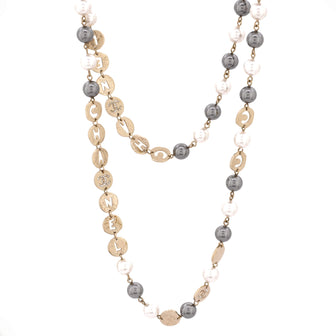 Chanel CC Long Logo Necklace Faux Pearls with Metal and Crystals