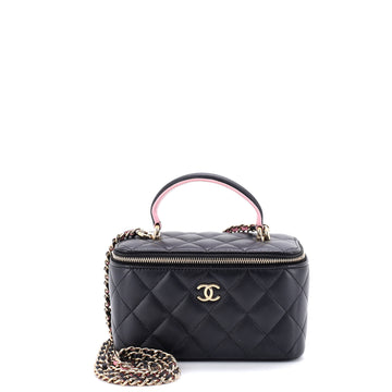 Chanel Classic Top Handle Vanity Case with Chain Quilted Lambskin Small