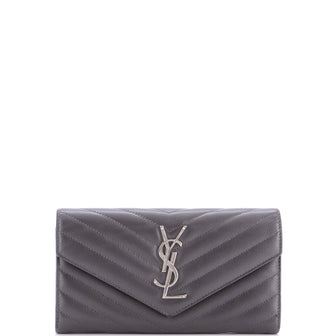 Saint Laurent Classic Monogram Flap Wallet Matelasse Chevron Leather Large