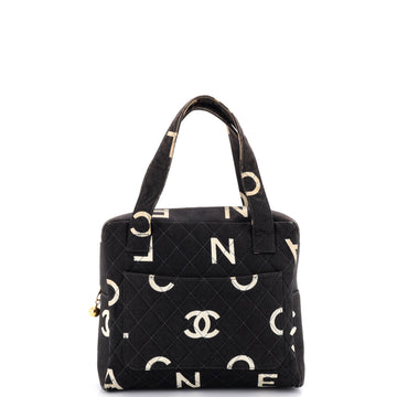 Chanel Vintage Coco Logo Zip Around Handle Bag Quilted Printed Canvas Small