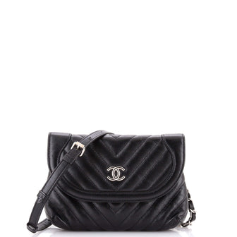 Round Flap Convertible Waist Bag Chevron Calfskin