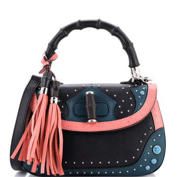 Gucci New Bamboo Top Handle Bag Studded Leather Medium