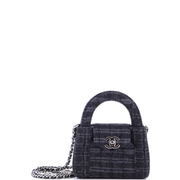 Chanel Kelly Top Handle Shopping Bag Quilted Printed Denim Nano