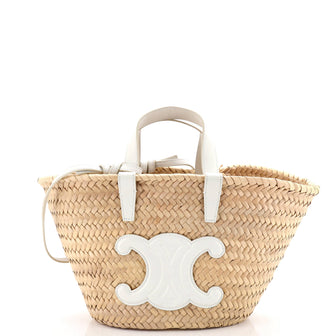 Celine Triomphe Basket Shoulder Bag Raffia with Leather Teen