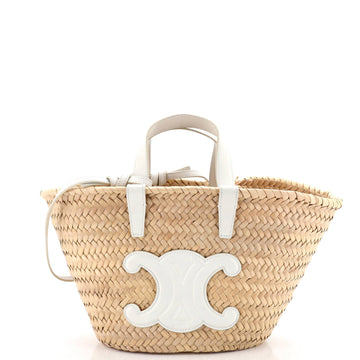Celine Triomphe Basket Shoulder Bag Raffia with Leather Teen
