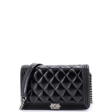 Chanel Full Flap Boy Wallet on Chain Quilted Shiny Lambskin