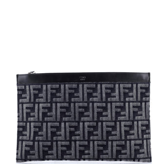 Fendi Flat Zip Wristlet Pouch Zucca Denim Medium