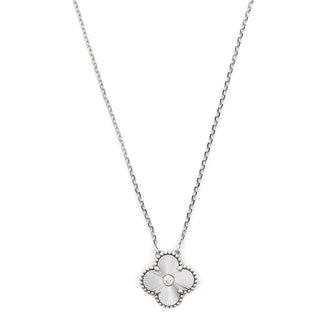 Van Cleef & Arpels Vintage Alhambra Pendant Necklace Guilloche 18K White Gold with Diamond