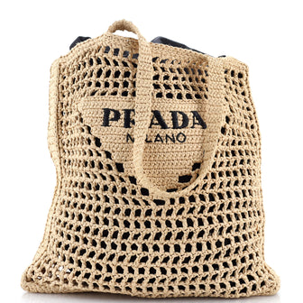 Prada Triangle Logo Open Tote Raffia