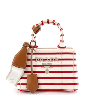 Prada Logo Jardiniere Tote Striped Canvas Mini