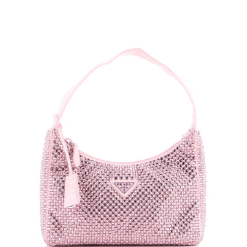 Prada Re-Edition 2000 Hobo Crystal Embellished Satin Mini