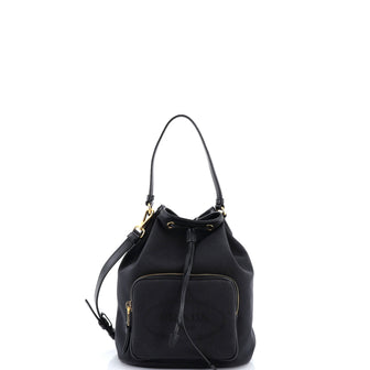 Prada Logo Drawstring Bucket Bag Canvas