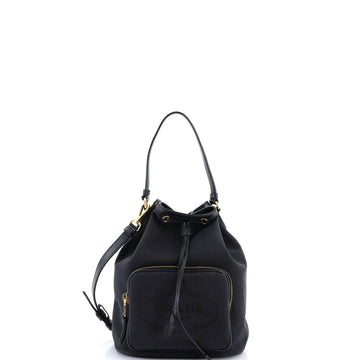 Prada Logo Drawstring Bucket Bag Canvas