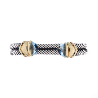 David Yurman Cable Classic Double Row Bracelet Sterling Silver with 14K Yellow Gold and Topaz 10mm