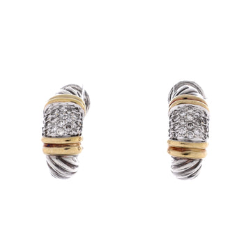 David Yurman Shrimp French Clip Earrings Sterling Silver and 18k Yellow Gold with Diamonds