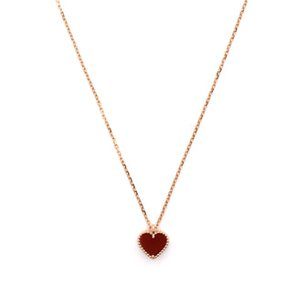 Van Cleef & Arpels Sweet Alhambra Heart Pendant Necklace 18K Rose Gold and Carnelian