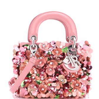 Christian Dior Lady Dior Flower Charm Bag Embellished Leather Mini
