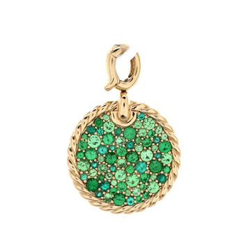David Yurman DY Elements Disc Pendant Necklace 18K Yellow Gold with Pave Emeralds and Tsavorites 24