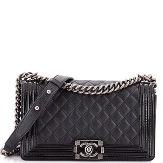 Chanel Boy Flap Bag Quilted Goatskin with Patent Old Medium