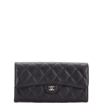 Chanel CC Gusset Classic Flap Wallet Quilted Caviar Long