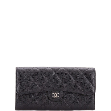 Chanel CC Gusset Classic Flap Wallet Quilted Caviar Long