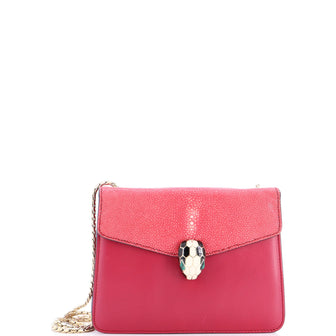 Bvlgari Serpenti Forever Square Shoulder Bag Leather and Stingray Small
