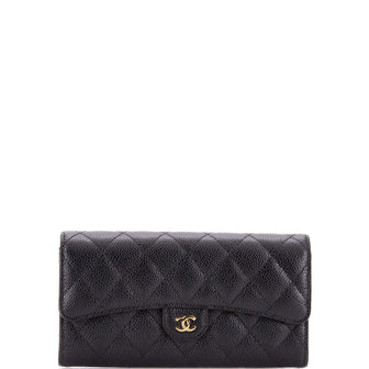 Chanel CC Gusset Classic Flap Wallet Quilted Caviar Long