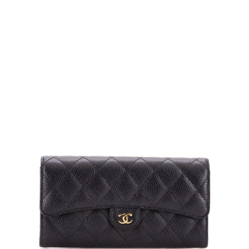 Chanel CC Gusset Classic Flap Wallet Quilted Caviar Long