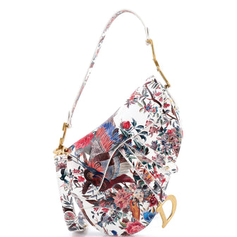 Christian Dior Saddle Handbag with Strap Hand Painted Leather Medium