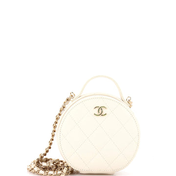 Chanel Handle with Care Round Vanity Case with Chain Quilted Caviar Small