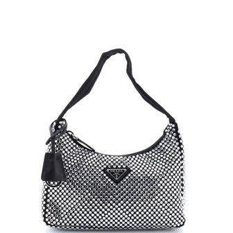 Prada Re-Edition 2000 Hobo Crystal Embellished Satin Mini