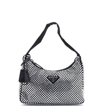 Prada Re-Edition 2000 Hobo Crystal Embellished Satin Mini