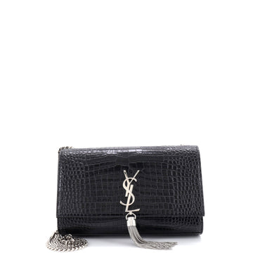 Saint Laurent Classic Monogram Tassel Crossbody Bag Crocodile Embossed Leather Medium