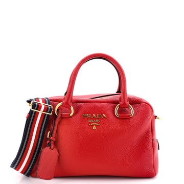 Prada Striped Strap Convertible Bauletto Bag Vitello Phenix Medium