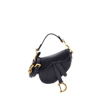 Christian Dior Saddle Handbag with Strap Leather Micro