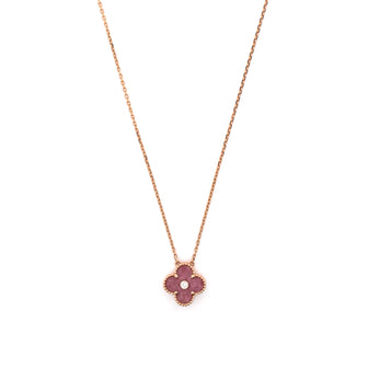 Van Cleef & Arpels Vintage Alhambra Pendant Necklace 18K Rose Gold and Rhodonite with Diamond