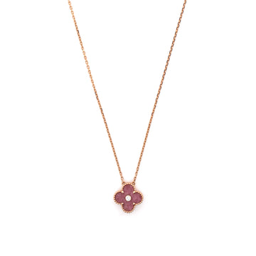 Van Cleef & Arpels Vintage Alhambra Pendant Necklace 18K Rose Gold and Rhodonite with Diamond