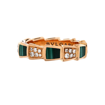 Bvlgari Serpenti Viper Ring 18K Rose Gold with Malachite and Diamonds Large