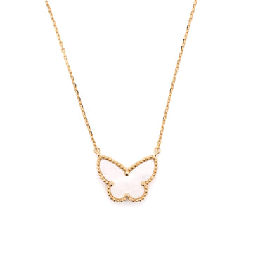 Van Cleef & Arpels Lucky Alhambra Butterfly Pendant Necklace 18K Yellow Gold with Mother of Pearl