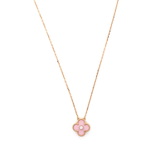 Van Cleef & Arpels Vintage Alhambra Pendant Necklace 18K Rose Gold and Pink Sevres Porcelain with Diamond